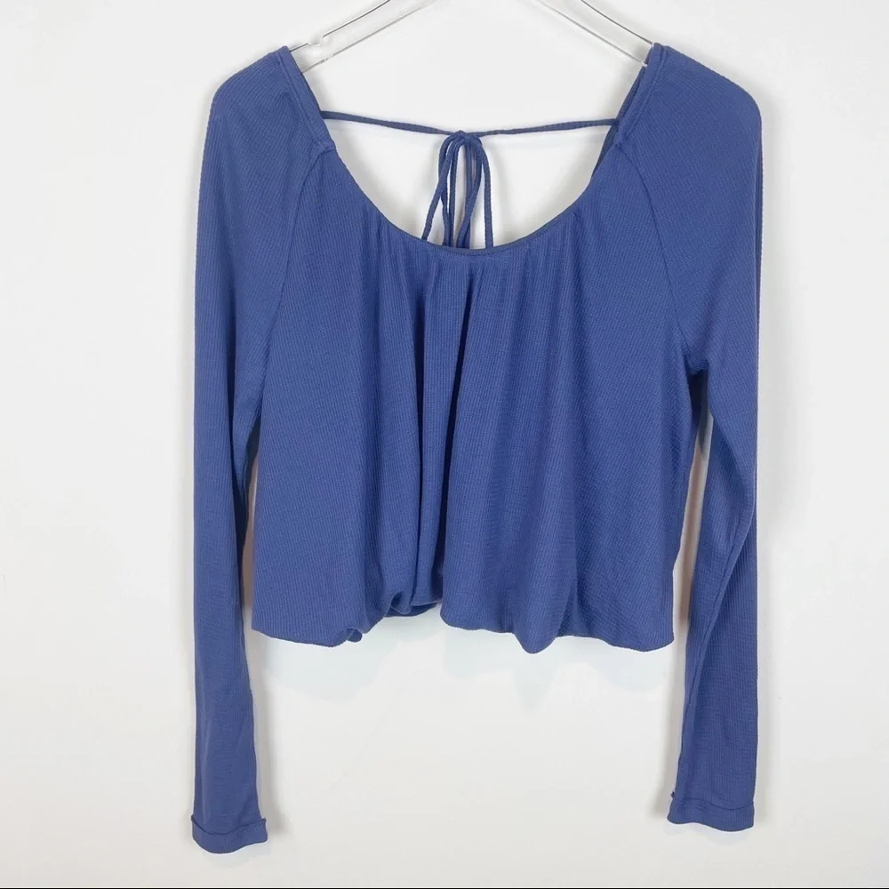 Free People Blue Waffle Knit Cropped Top Size M